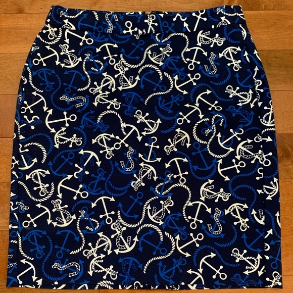 COPY - Banana Republic Size 4 Pencil Skirt Blue & White Nautical Anchor Sailor … - Picture 1 of 3